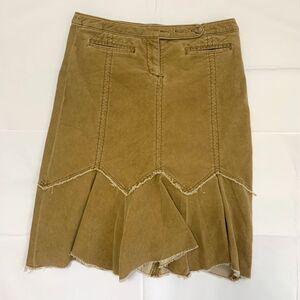 Louie Anthropologie Brown Corduroy Fringe Midi Skirt Size 8